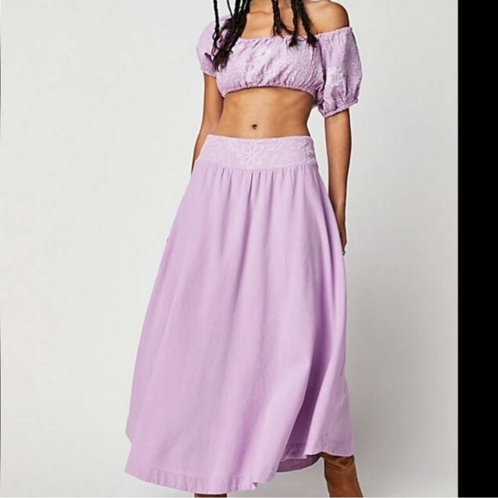 NWT Free People 2 pc set Lotus skirt crop top set Orchid White Combo XS